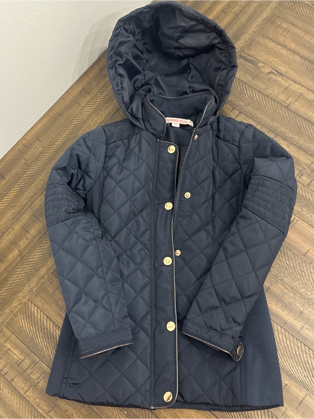 Ci Sono Navy Quilted Hooded Puffer Jacket
